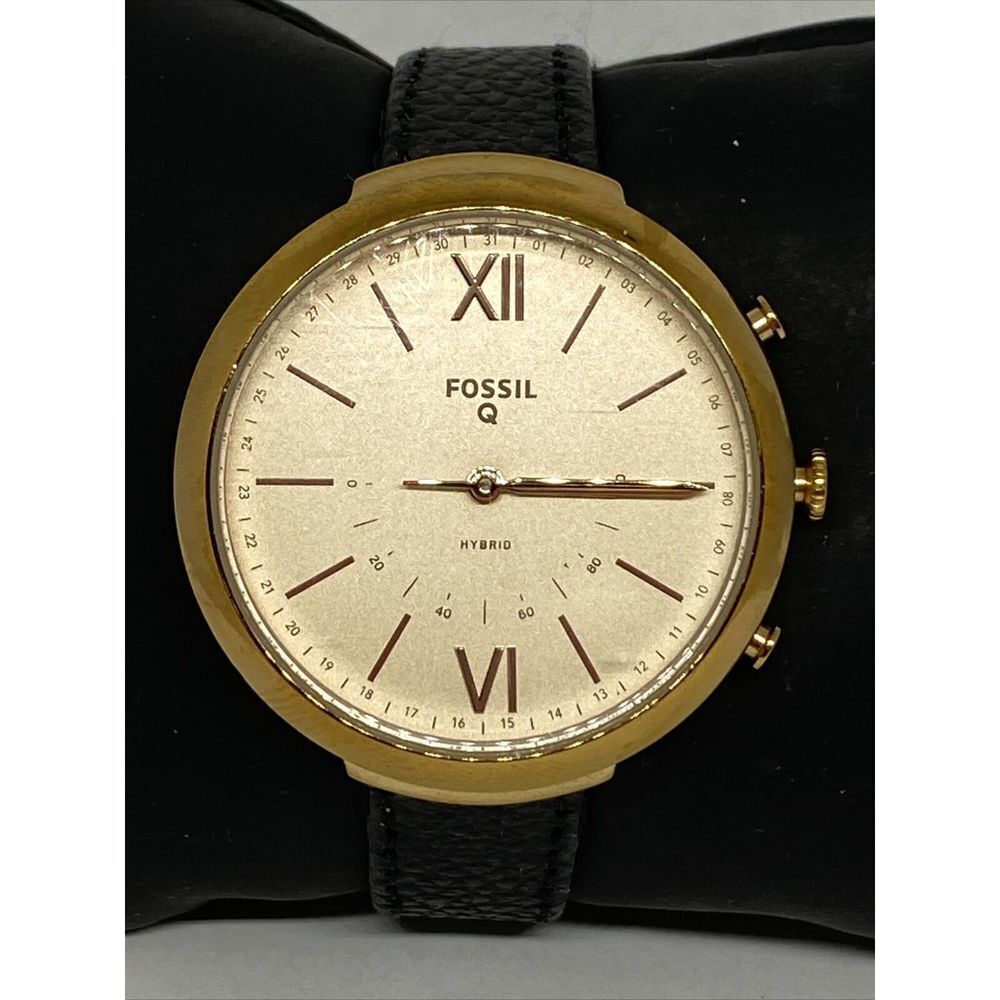 Fossil FTW5022 Women's Black Leather Gold Analog Dial Hybrid Smart Watch XX772